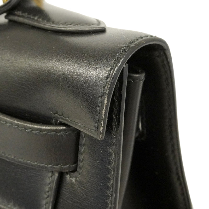 【6ge5417-h】エルメス ハンドバッグ ケリー32 ボックスカーフ ブラック ゴールド金具 〇W刻印 2wayバッグ【中古】レディース