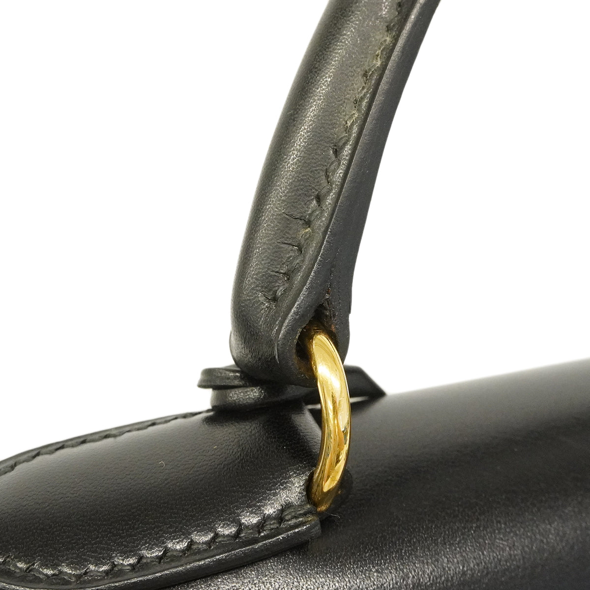 【6ge5417-h】エルメス ハンドバッグ ケリー32 ボックスカーフ ブラック ゴールド金具 〇W刻印 2wayバッグ【中古】レディース