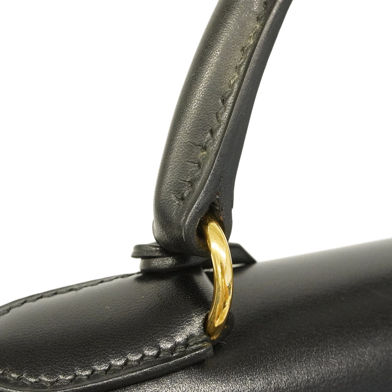 【6ge5417-h】エルメス ハンドバッグ ケリー32 ボックスカーフ ブラック ゴールド金具 〇W刻印 2wayバッグ【中古】レディース