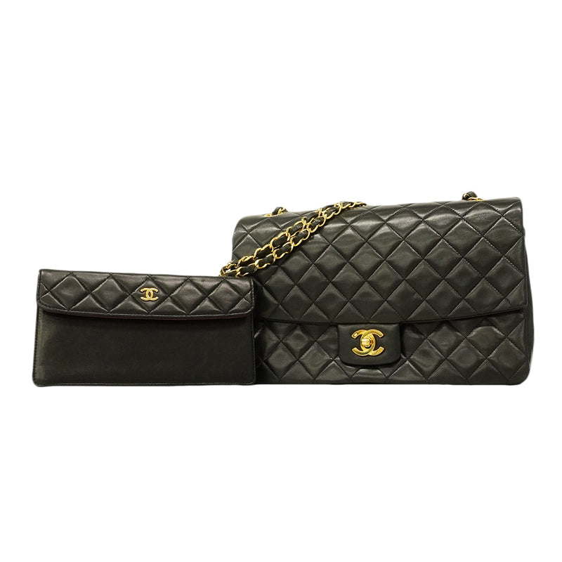 【6ge5418】シャネル ショルダーバッグ マトラッセ Wチェーン ラムスキン ブラック ゴールド金具【中古】レディース