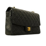 【6ge5418】シャネル ショルダーバッグ マトラッセ Wチェーン ラムスキン ブラック ゴールド金具【中古】レディース