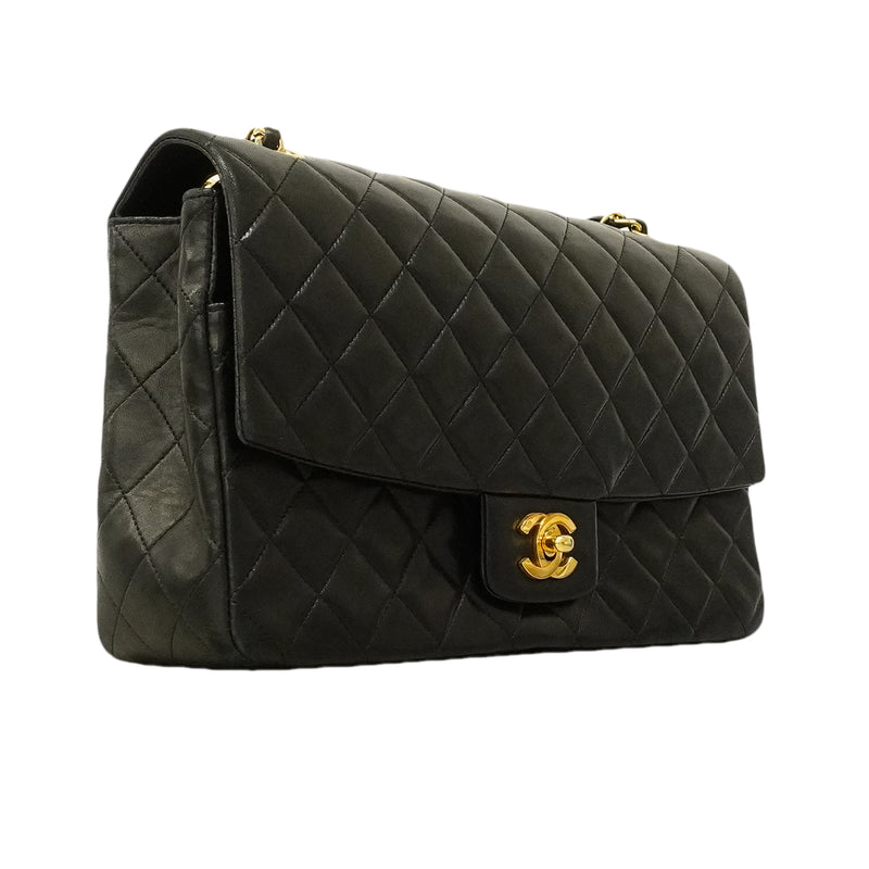 【6ge5418】シャネル ショルダーバッグ マトラッセ Wチェーン ラムスキン ブラック ゴールド金具【中古】レディース