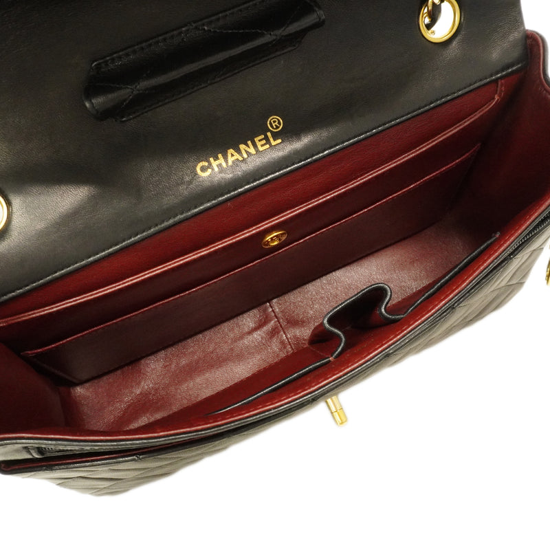 【6ge5418】シャネル ショルダーバッグ マトラッセ Wチェーン ラムスキン ブラック ゴールド金具【中古】レディース