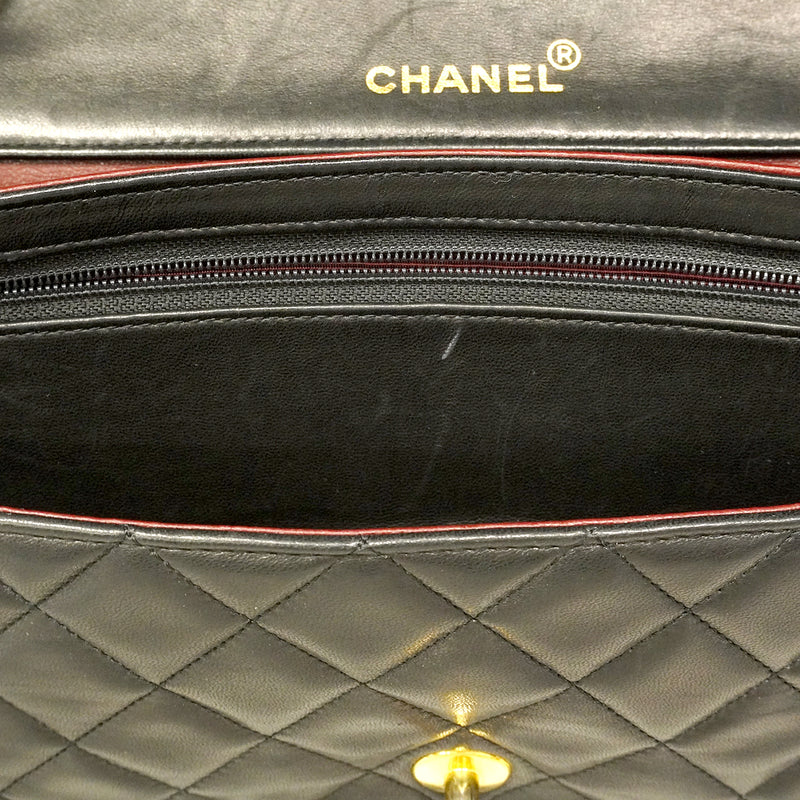 【6ge5418】シャネル ショルダーバッグ マトラッセ Wチェーン ラムスキン ブラック ゴールド金具【中古】レディース