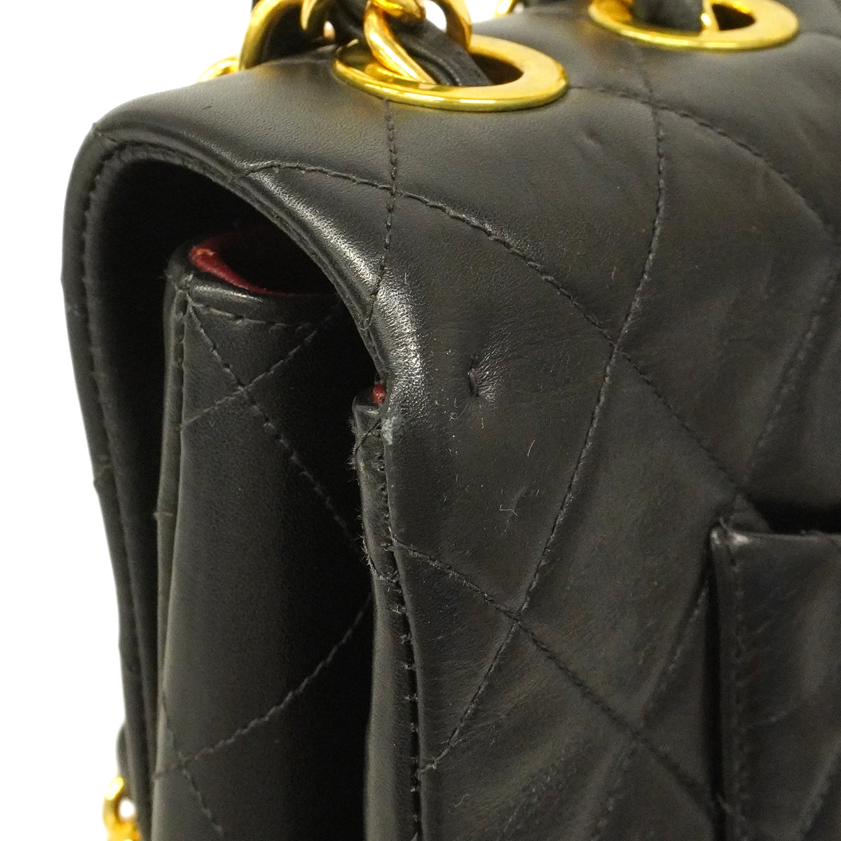 【6ge5419】シャネル ショルダーバッグ デカマトラッセ Wチェーン ラムスキン ブラック ゴールド金具【中古】レディース