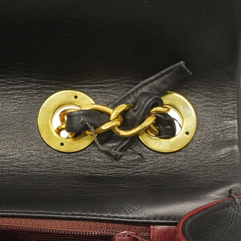 【6ge5419】シャネル ショルダーバッグ デカマトラッセ Wチェーン ラムスキン ブラック ゴールド金具【中古】レディース