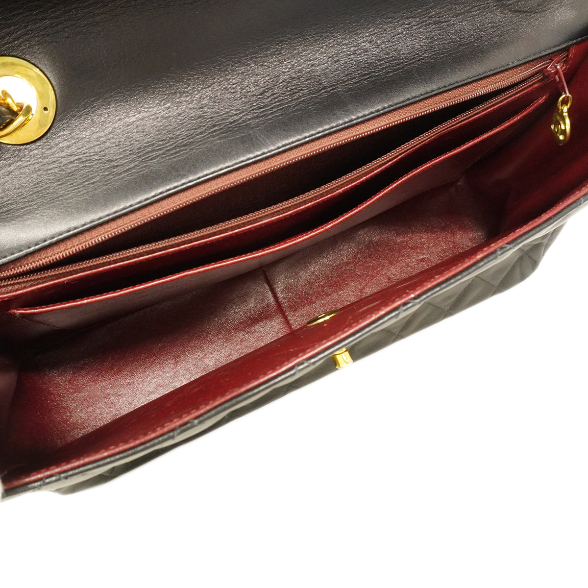 【6ge5419】シャネル ショルダーバッグ デカマトラッセ Wチェーン ラムスキン ブラック ゴールド金具【中古】レディース