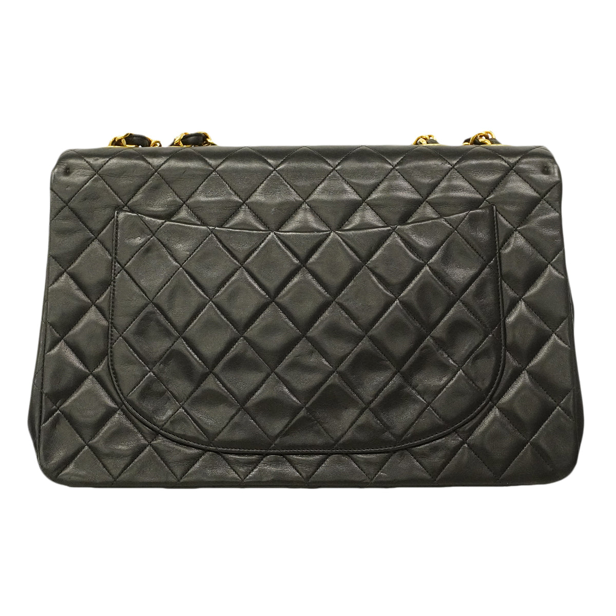 【6ge5419】シャネル ショルダーバッグ デカマトラッセ Wチェーン ラムスキン ブラック ゴールド金具【中古】レディース