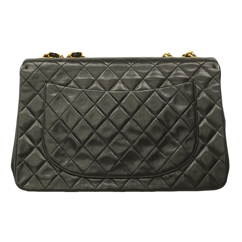 【6ge5419】シャネル ショルダーバッグ デカマトラッセ Wチェーン ラムスキン ブラック ゴールド金具【中古】レディース