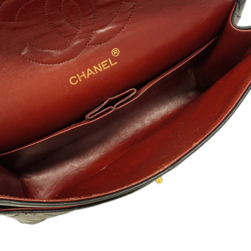 【6ge5420】シャネル ショルダーバッグ マトラッセ Wフラップ Wチェーン ラムスキン ブラック ゴールド金具【中古】レディース