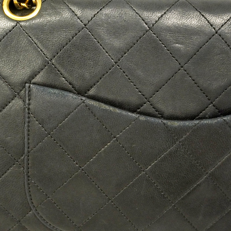 【6ge5420】シャネル ショルダーバッグ マトラッセ Wフラップ Wチェーン ラムスキン ブラック ゴールド金具【中古】レディース