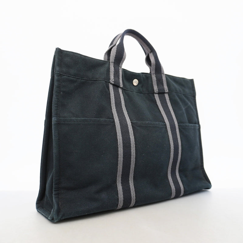 【6ge5424-k】エルメス トートバッグ フールトゥMM キャンバス ブラック シルバー金具【中古】メンズ レディース ユニセックス