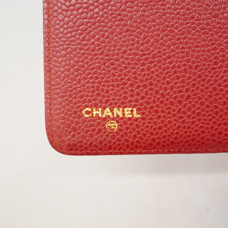 【6ge5443-k】シャネル 手帳カバー キャビアスキン レッド ゴールド金具【中古】レディース