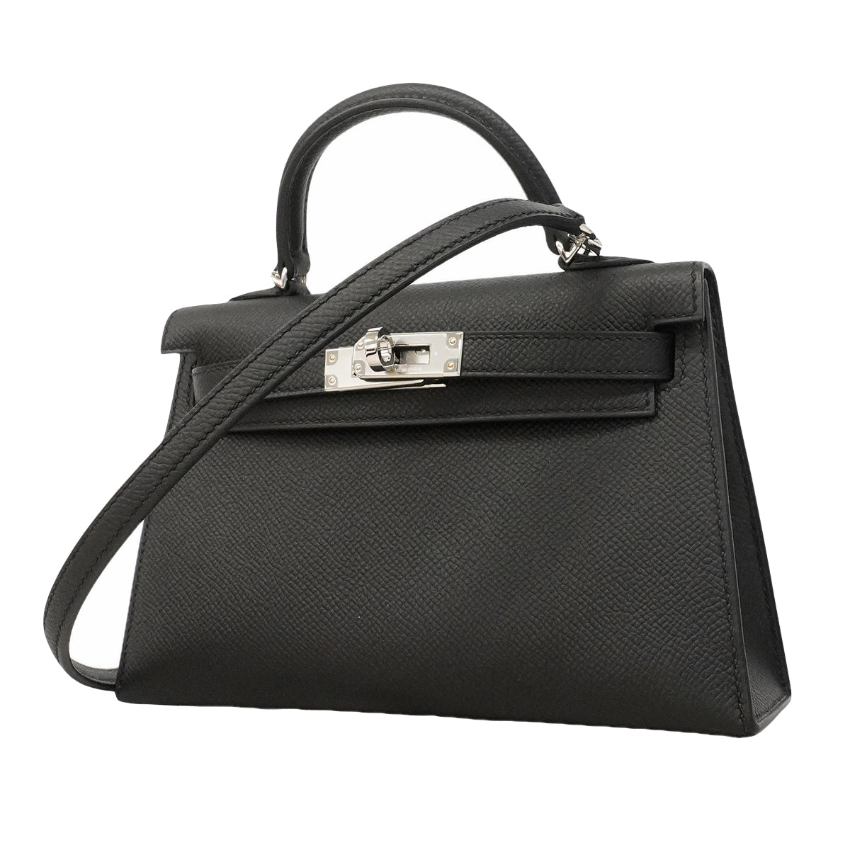 【6ge5465】エルメス ハンドバッグ ミニケリー2 ヴォーエプソン ブラック シルバー金具 G刻印 2wayバッグ【中古】レディース