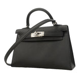 【6ge5465】エルメス ハンドバッグ ミニケリー2 ヴォーエプソン ブラック シルバー金具 G刻印 2wayバッグ【中古】レディース