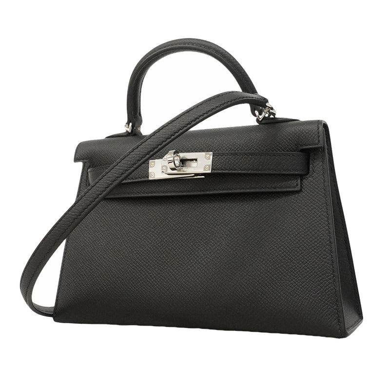 【6ge5465】エルメス ハンドバッグ ミニケリー2 ヴォーエプソン ブラック シルバー金具 G刻印 2wayバッグ【中古】レディース
