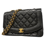 【6ge5479】シャネル ショルダーバッグ ダイアナ チェーンショルダー ラムスキン ブラック ゴールド金具【中古】レディース