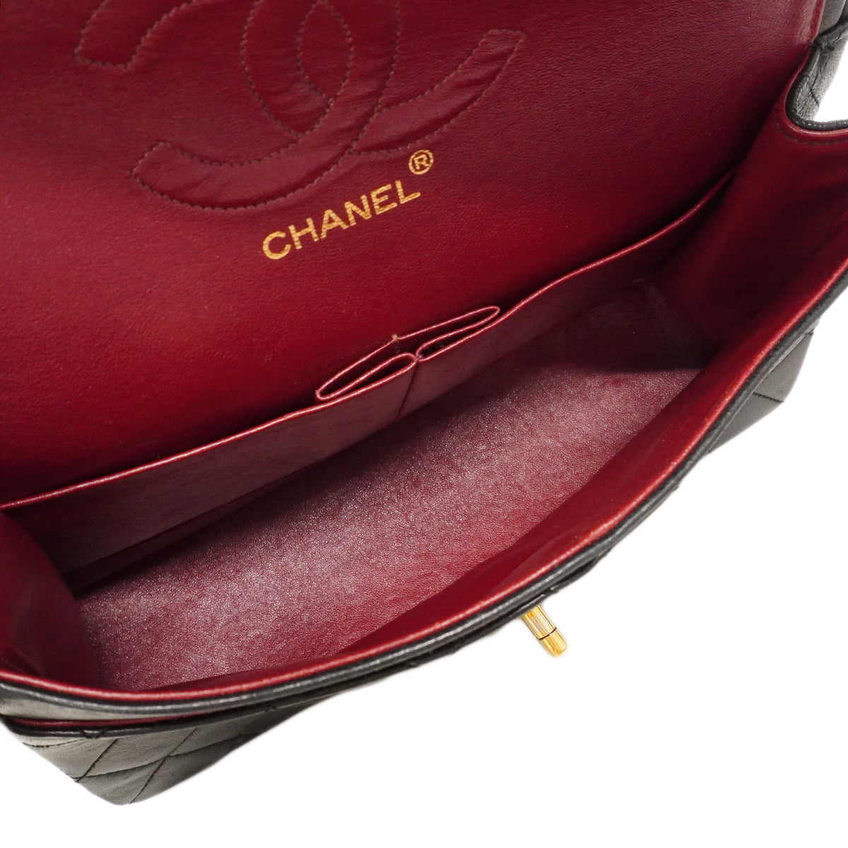 【6ge5480】シャネル ショルダーバッグ マトラッセ Wフラップ Wチェーン ラムスキン ブラック ゴールド金具【中古】レディース