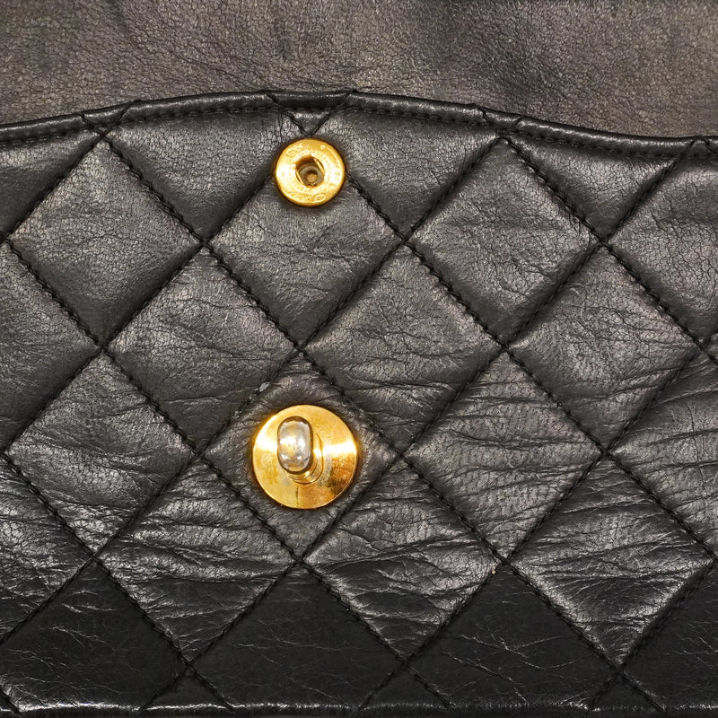 【6ge5480】シャネル ショルダーバッグ マトラッセ Wフラップ Wチェーン ラムスキン ブラック ゴールド金具【中古】レディース