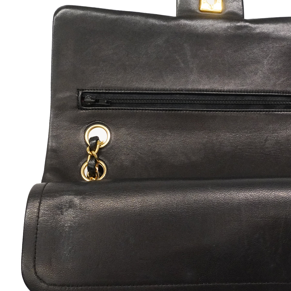 【6ge5480】シャネル ショルダーバッグ マトラッセ Wフラップ Wチェーン ラムスキン ブラック ゴールド金具【中古】レディース
