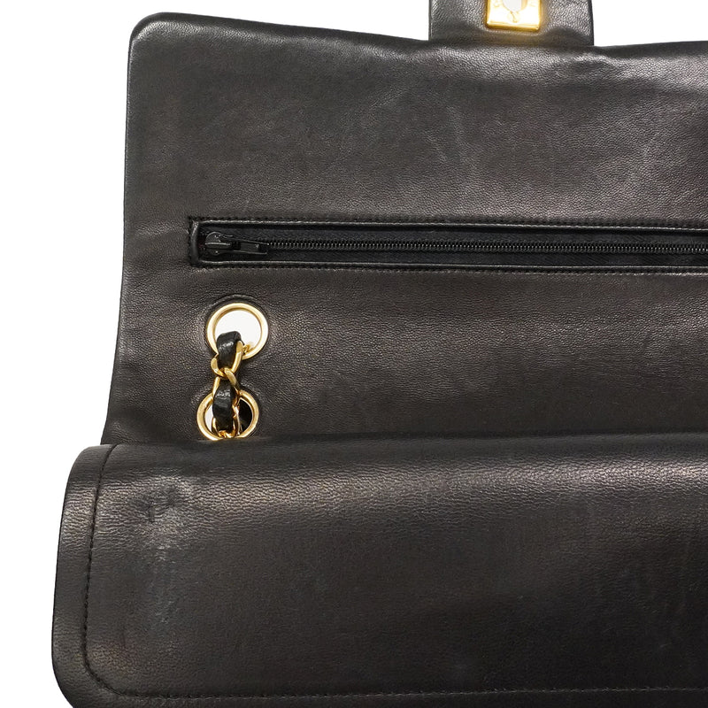【6ge5480】シャネル ショルダーバッグ マトラッセ Wフラップ Wチェーン ラムスキン ブラック ゴールド金具【中古】レディース