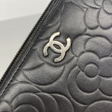 【6ge5532】シャネル 長財布 カメリア ラムスキン ブラック シルバー金具【中古】レディース