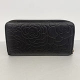 【6ge5532】シャネル 長財布 カメリア ラムスキン ブラック シルバー金具【中古】レディース