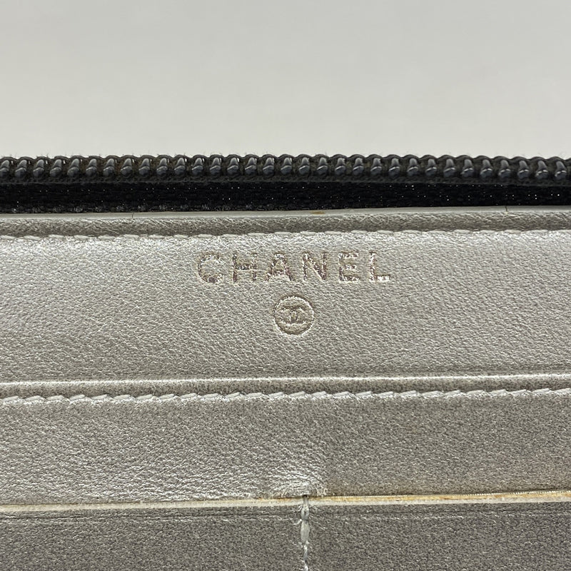 【6ge5532】シャネル 長財布 カメリア ラムスキン ブラック シルバー金具【中古】レディース