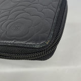 【6ge5532】シャネル 長財布 カメリア ラムスキン ブラック シルバー金具【中古】レディース