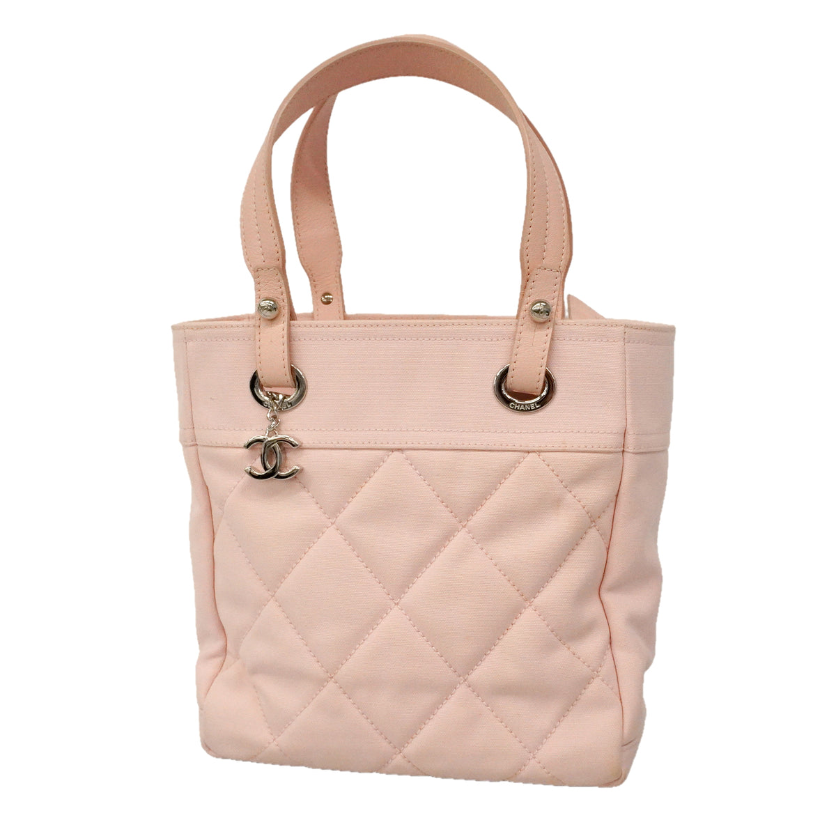 【6ge5559】シャネル トートバッグ パリビアリッツ キャンバス ピンク シルバー金具【中古】レディース