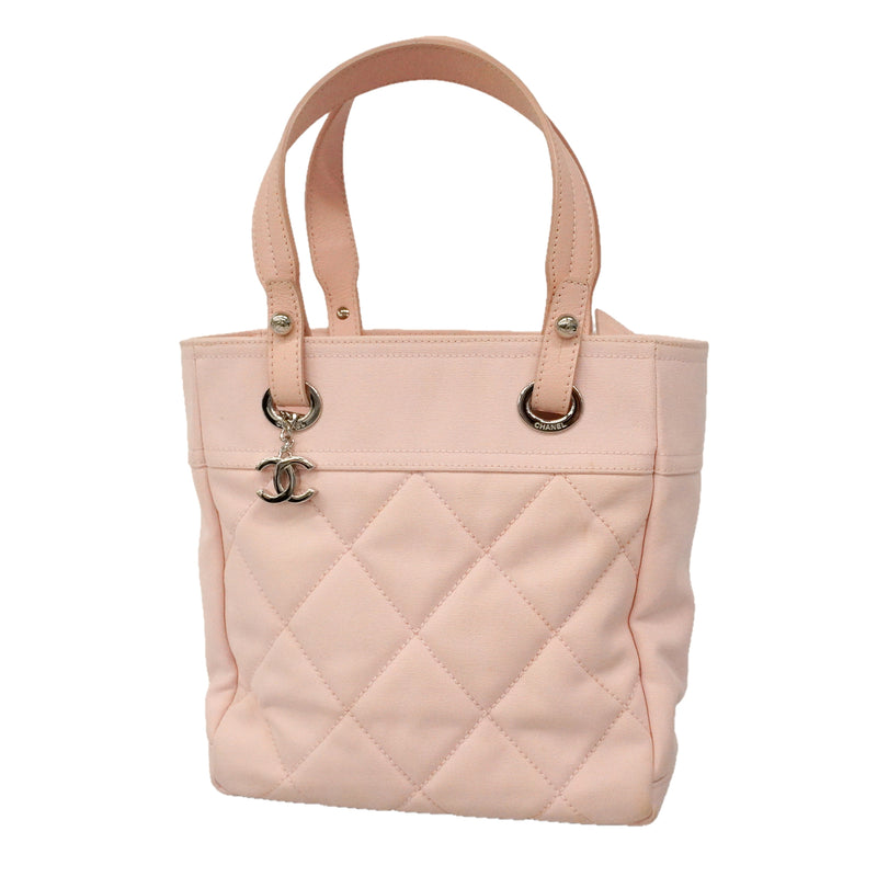 【6ge5559】シャネル トートバッグ パリビアリッツ キャンバス ピンク シルバー金具【中古】レディース
