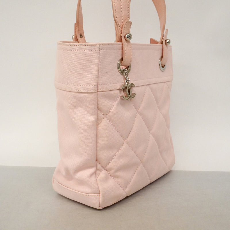 【6ge5559】シャネル トートバッグ パリビアリッツ キャンバス ピンク シルバー金具【中古】レディース