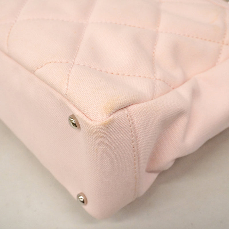 【6ge5559】シャネル トートバッグ パリビアリッツ キャンバス ピンク シルバー金具【中古】レディース