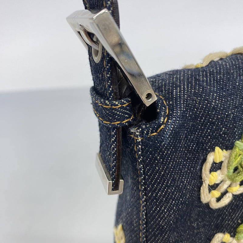 【6ge5616】フェンディ ハンドバッグ マンマバケット デニム ネイビー シルバー金具【中古】レディース