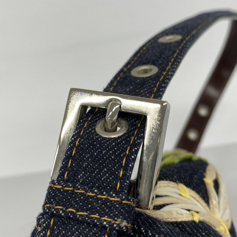 【6ge5616】フェンディ ハンドバッグ マンマバケット デニム ネイビー シルバー金具【中古】レディース