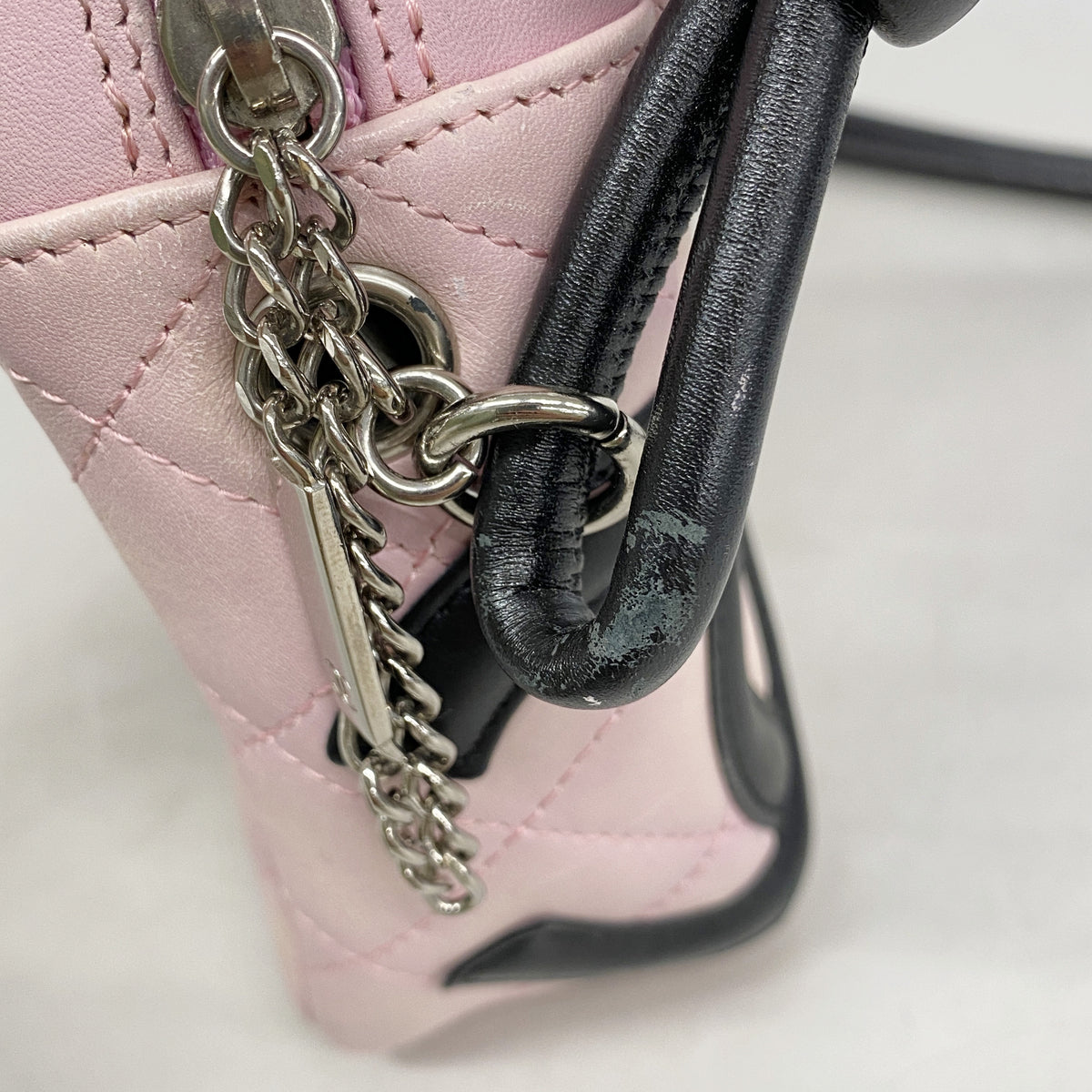 【6ge5636】シャネル ショルダーバッグ カンボン ラムスキン ピンク ブラック シルバー金具【中古】レディース