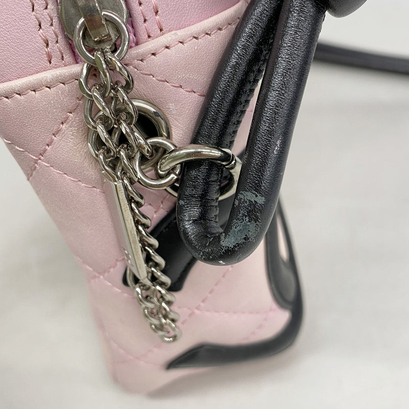 【6ge5636】シャネル ショルダーバッグ カンボン ラムスキン ピンク ブラック シルバー金具【中古】レディース