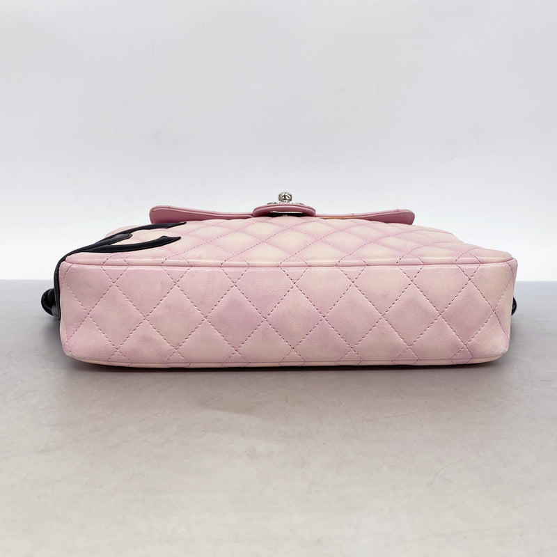 【6ge5636】シャネル ショルダーバッグ カンボン ラムスキン ピンク ブラック シルバー金具【中古】レディース