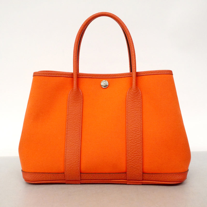 【6ge5653】エルメス ハンドバッグ ガーデンパーティTPM トワルオフィシエ サンギーヌ シルバー金具 D刻印【中古】レディース