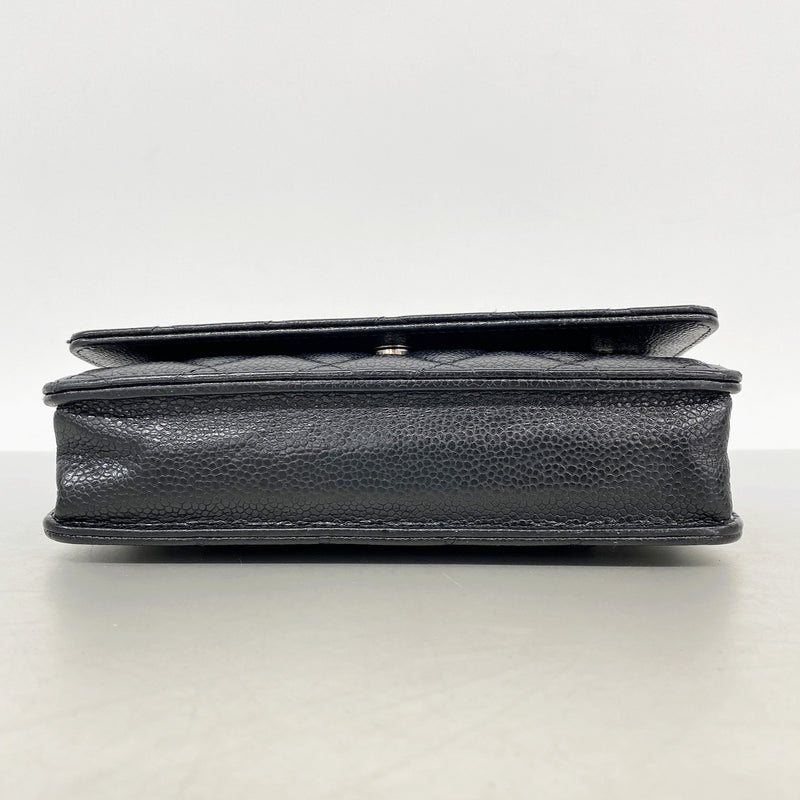 【6ge5673-h】シャネル ショルダーウォレット マトラッセ チェーンショルダー キャビアスキン ブラック シルバー金具【中古】レディース