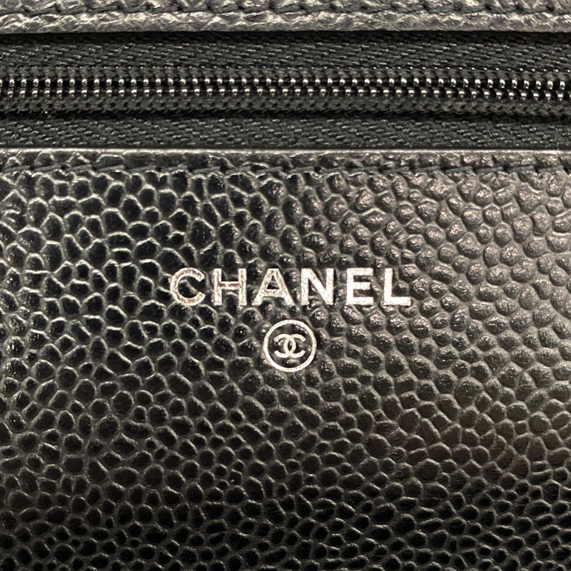 【6ge5673-h】シャネル ショルダーウォレット マトラッセ チェーンショルダー キャビアスキン ブラック シルバー金具【中古】レディース