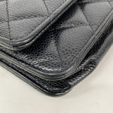 【6ge5673-h】シャネル ショルダーウォレット マトラッセ チェーンショルダー キャビアスキン ブラック シルバー金具【中古】レディース