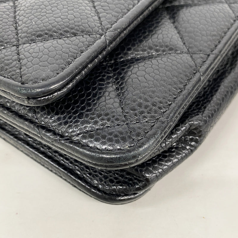 【6ge5673-h】シャネル ショルダーウォレット マトラッセ チェーンショルダー キャビアスキン ブラック シルバー金具【中古】レディース