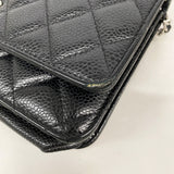 【6ge5673-h】シャネル ショルダーウォレット マトラッセ チェーンショルダー キャビアスキン ブラック シルバー金具【中古】レディース