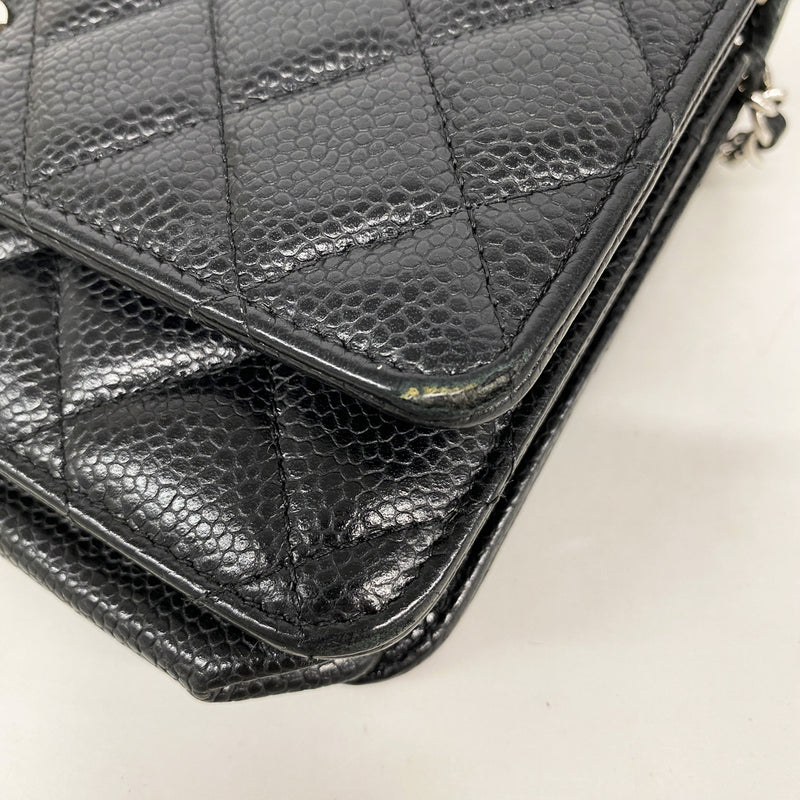 【6ge5673-h】シャネル ショルダーウォレット マトラッセ チェーンショルダー キャビアスキン ブラック シルバー金具【中古】レディース