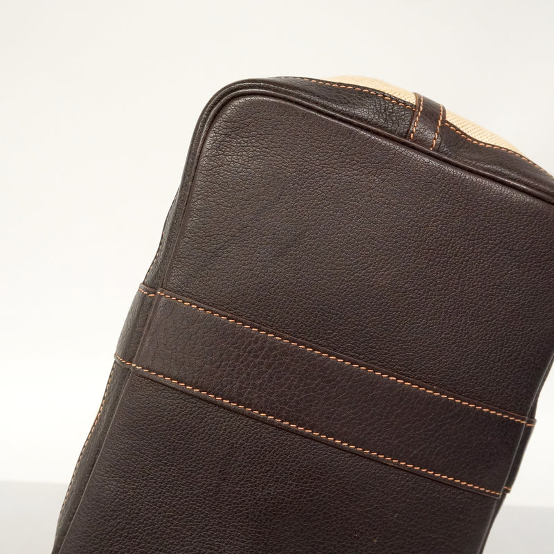 【6ge5711-h】エルメス トートバッグ ガーデンパーティPM トワルアッシュ ブラウン ベージュ シルバー金具 □G刻印【中古】レディース