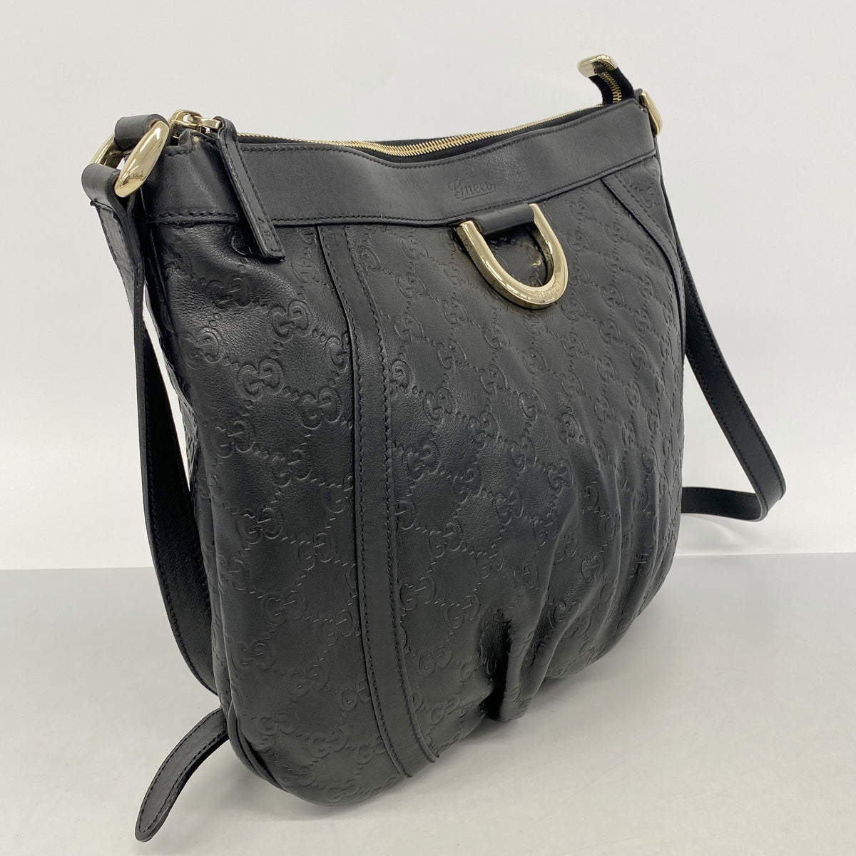 【6ge5722】グッチ ショルダーバッグ グッチシマ 204940 レザー ブラック シャンパンゴールド金具【中古】レディース