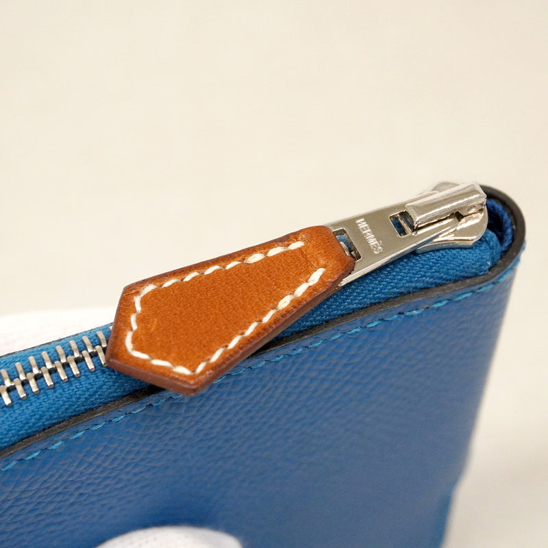 【6ge5725】エルメス コインケース アザップコンパクトミニ シルクイン ヴォーエプソン ブルーザンジバル シルバー金具 Z刻印【中古】レディース