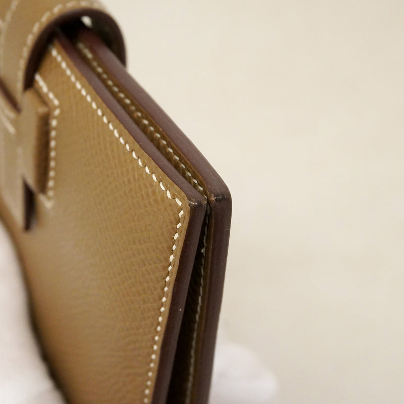 【6ge5727】エルメス 財布 パッサンコンパクト ヴォーエプソン エトゥープ シルバー金具 W刻印【中古】レディース