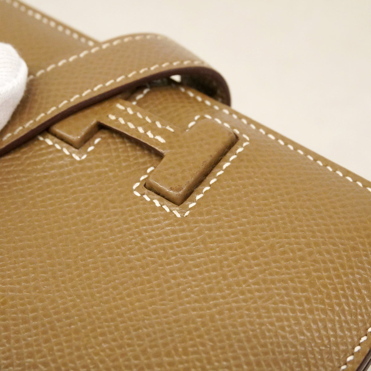 【6ge5727】エルメス 財布 パッサンコンパクト ヴォーエプソン エトゥープ シルバー金具 W刻印【中古】レディース